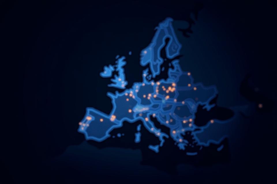 Abstract visualization of interconnected logistics routes and data flow